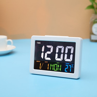 Réveil électronique de table à grand écran LCD couleur, avec affichage de la température, alarme, calendrier perpétuel, 24 heures, pour étudiants, bureau, salon