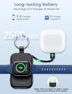 Chargeur portable Batterie Li-Polymère 2500mAh Charge rapide/sans fil Câble USB-C intégré pour montre série 11/10/9/8/7/3/<span class=keywords><strong>2</strong></span>/<span class=keywords><strong>SE</strong></span> - Product Image 3