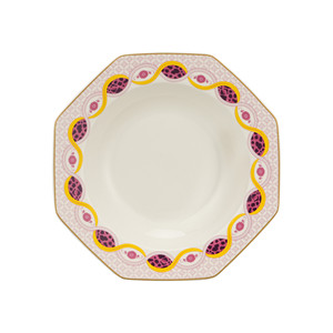 Juego de Vajilla de Cerámica Octogonal Artístico de 24 Piezas, Platos y Tazones de Porcelana con Patrón Vibrante de Loro Rosa y Leopardo, Borde Dorado, Regalo de Vajilla - Product Image 4