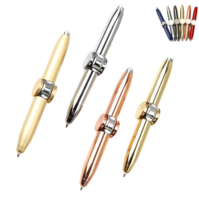 Promotion Multi-functional Gyroscope Fingertip Rotating Metal Ballpoint Pen 0.7 mm LED Spinning Ballpoint Pen