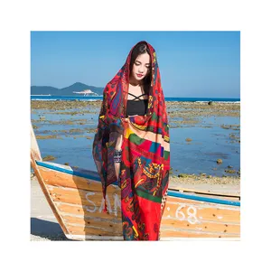 Classic Design Winter Digital Print Polyester Scarves Women Luxury Polyester Scarf With Tassel