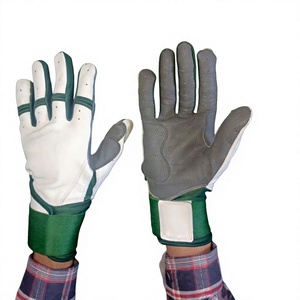 White & Green Color Combo Leather Batting Gloves Latest Design Customized Strap Cuff <b>Baseball</b> Batting Gloves - Product Image 1