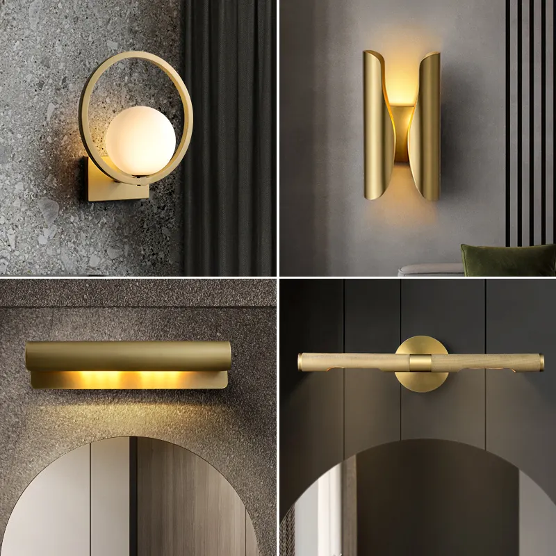 Wholesale Custom Indoor Decoration Bedroom Bathroom Bedside Wall Lighting Modern Brass Wall Lamp