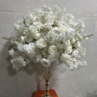 Arrangement floral artificiel RHD pour mariage, décoration de table en soie, centre de table rose rouge et blanc, boule de fleurs