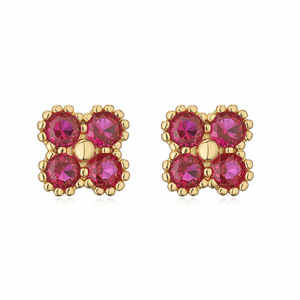 Boucles d'oreilles carrées miniatures pour femmes, style vintage, luxe léger, couleur cuivre, zircon, tige fine, trèfle à quatre feuilles - Product Image 2