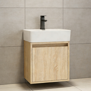 Mueble de Baño de Pared de 18 Pulgadas con Lavabo de Cerámica Integrado, Acabado <span class=keywords><strong>Roble</strong></span> <span class=keywords><strong>Claro</strong></span>, Gabinete de Almacenamiento con Una Puerta - Product Image 2