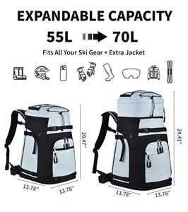 Sac à dos de ski extensible 55L-70L tendance 2026 avec compartiment pour casque et sac à bottes de ski - Product Image 2