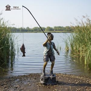 Escultura de Jardín Moderna y Popular TREVI, Estatua de Bronce de Niño Pescando para Decoración de Piscina al Aire Libre - Product Image 3