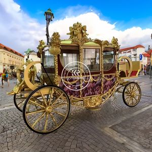 Chariot de mariage électrique à chevaux OEM spécial transport, couleur or, sculpture royale - Product Image 1