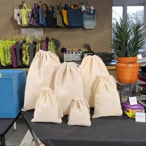 Eco Friendly Cotton <b>Drawstring</b> Bag for Shopping Packaging Promotional and Everyday Carry Use Available for Sale - Product Image 4