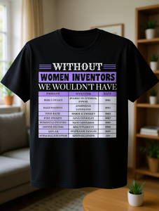 T-shirt pour femmes sur l'histoire des inventeurs, 100% coton, 220 g/m², noir, violet, blanc, avec icônes éducatives STEM, décontracté, col rond, manches courtes - Product Image 2
