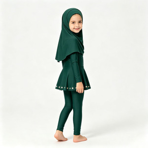 Girls Muslim Swim <b>Set</b> 3PCS <b>Modest</b> Full Coverage Swimwear with Hijab Long Sleeve Kids Swimsuit - Product Image 6