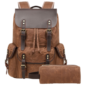 Men's Waterproof Retro String Canvas <b>Backpack</b> Vintage Laptop Travel Bag Arcuate Shoulder Strap 20L All Seasons Custom - Product Image 2