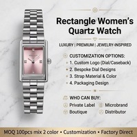 Montre pour femme en quartz de luxe, rectangulaire, classique, en acier inoxydable 316L, mouvement Miyota, étanche, logo personnalisé, montre sertie de diamants