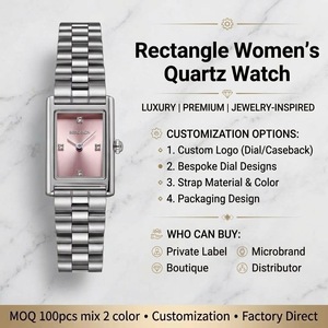 Montre pour femme en quartz de luxe, rectangulaire, classique, en acier inoxydable 316L, mouvement Miyota, étanche, logo personnalisé, montre sertie de diamants - Product Image 6