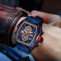 MINI FOCUS 0473 Jam Tangan Baru Mewah Sport Quartz untuk Pria Tahan Air Dengan Jarum Bercahaya Kronograf Tali Biru