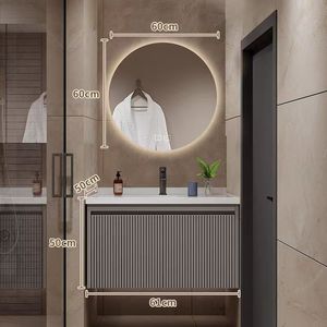 โซลูชันการจัดเก็บในห้องน้ำฟังก์ชันการจัดเก็บพื้นฐานระบบบานพับทนทานข้อกำหนดการทำความสะอาดโต๊ะเครื่องแป้งในห้องน้ำ - Product Image 5