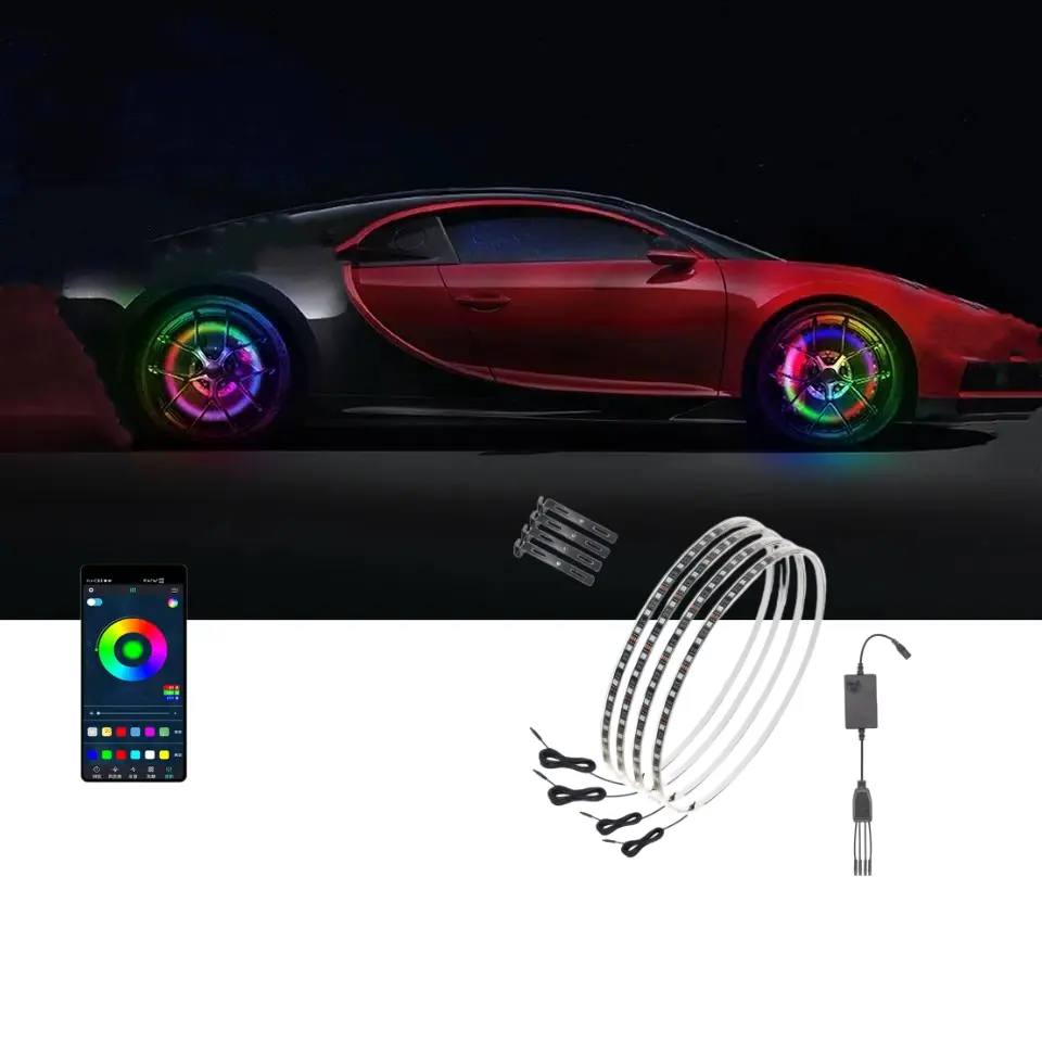 Ip67 Waterproof Led per auto ruota che cambia colore luce Rgb luci Led per auto cerchi con controllo App