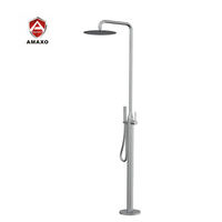 Robinet de douche autoportant en acier inoxydable 304 pour extérieur avec noyau de valve en céramique, jet de pluie doux, pour piscine