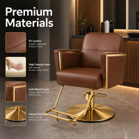 Fauteuil de Barbier Professionnel XFMC, Chaise de Coiffure de Luxe en Cuir Marron, Chaise Hydraulique à Rotation 360 Degrés, Cadre Doré, OEM ODM