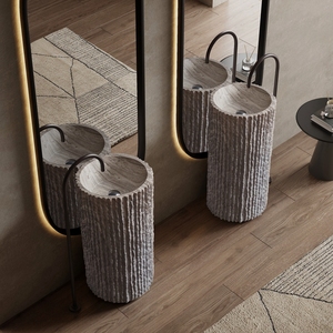 <span class=keywords><strong>Lavabo</strong></span> <span class=keywords><strong>sur</strong></span> <span class=keywords><strong>pied</strong></span> en résine de pierre artificielle de style Wabi Sabi pour la maison et l'hôtel, surface solide moderne - Product Image 6