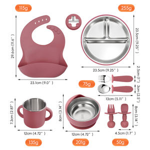 Juego de alimentación de silicona de 8 piezas en 1, sin BPA, de acero inoxidable, incluye plato con ventosa, tazón para bebé, tenedor y cuchara. - Product Image 1