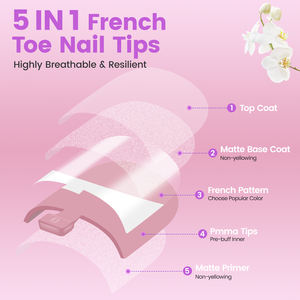Lot de 180 faux ongles d'orteils à presser, carrés, style français nude, <span class=keywords><strong>en</strong></span> <span class=keywords><strong>gel</strong></span> souple - Product Image 5