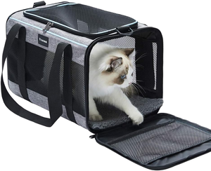 Transportín Cuadrado de Lujo Ecológico Negro Sólido de Lona Suave para Perros/Gatos/Animales Pequeños con Laterales de Malla y Parte Superior de Material Oxford - Product Image 1