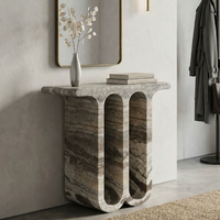 Table console moderne en marbre gris, durable et écologique, avec rangement pour le salon, meubles de maison