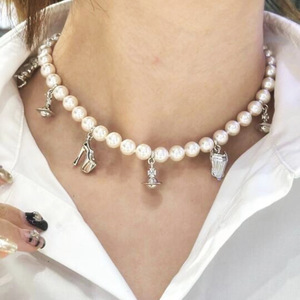 Nouveau Collier et Bracelet Unisexe en Alliage de Zircon avec Pendentif Talon Haut et Perle, Chaîne de Clavicule, Bijoux Tendance - Product Image 3