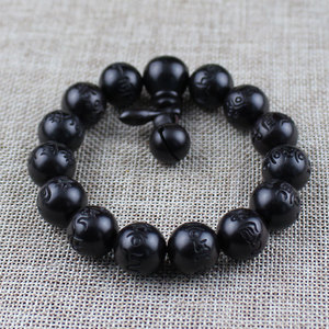 Pulsera de Madera Tallada con Cuentas Redondas de 15mm, Mantra de Seis Caracteres, Unisex, Joyería Budista, Rosario - Product Image 3