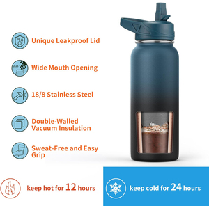 Bouteille de sport en acier inoxydable à double paroi design Bouteille d'eau isolée sous vide pour le camping et le voyage en plein air 32 OZ avec couvercle verrouillable - Product Image 3