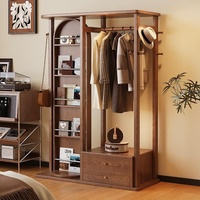 Porte-manteau en bois avec miroir intégré et armoire de rangement rotative pour chambre à coucher, mobilier de maison