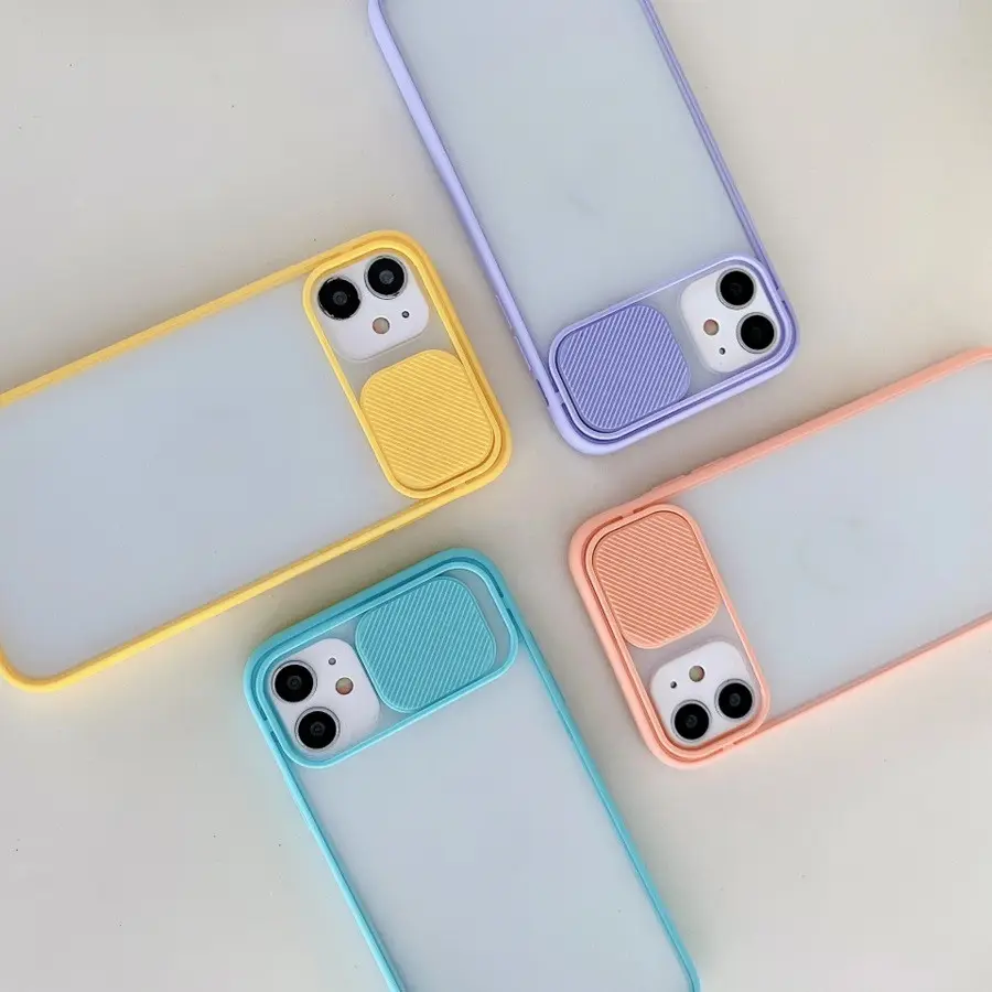 EM Square Lens push window protection mobile phone case transparent shockproof TPU silicone back cover for iphone 11 12 13 PRO