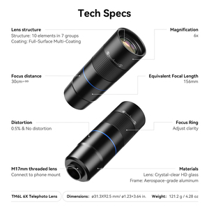 Objectif de télescope mobile APEXEL 6X avec clip universel compatible avec les smartphones Samsung et Android 17/16/15/<span class=keywords><strong>14</strong></span>/13 <span class=keywords><strong>Pro</strong></span>/<span class=keywords><strong>Max</strong></span> - Product Image 6