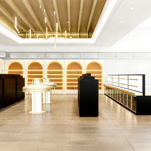 Muebles de Exhibición de Pared de Madera Únicos y Personalizados para Tienda de Perfumes, Diseño Moderno de Estilo Árabe con Iluminación LED Ecológica de Dubái - Product Image 1