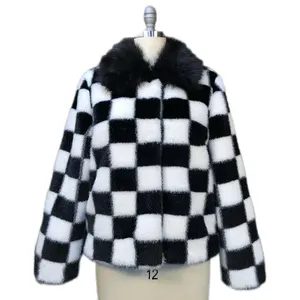 Wholesale Fashion Winter Check Plaid Print Faux Fur Coat For Girls Ladies Women Multi Color Casual Sport Fur Jacket
