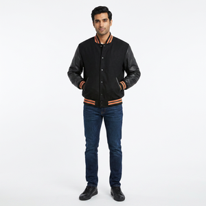 Custom Skyblue 100% Cotton Breathable Embroidery <b>Baseball</b> Letterman Collage <b>Men's</b> Varsity <b>Jacket</b> with Stand Collar Front Logo - Product Image 1
