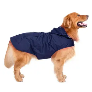 Jaket hujan anjing tahan air dengan Strip reflektif ponco ringan tali dapat disesuaikan dengan tas penyimpanan rompi pengekang hewan peliharaan anjing