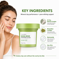 Masque de boue à l'acide hyaluronique bio réparateur et nettoyant en profondeur, marque privée, éclaircissant, à l'argile de haricot mungo, pour tous types de peaux
