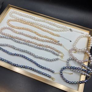 סט תכשיטים יוניסקס אופנתי של שרשרת ועגילים מפניני מים מתוקים טבעיים 5-6 מ\\\"מ 7-8 מ\\\"מ, כסף סטרלינג 925, לחתונה - Product Image 2