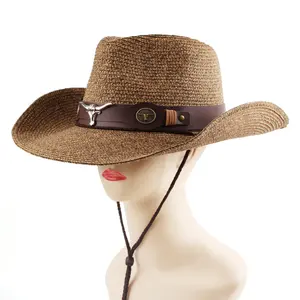 Chapeau de paille de couleur mélangée chapeau de pare-soleil extérieur chapeau de cow-boy de paille western vente en gros