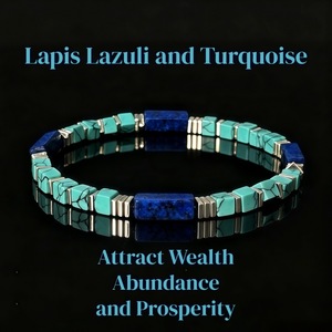 Bracelet à maillons géométriques en alliage de zinc avec pierre turquoise, perles rectangulaires, bijoux cadeau style bohème - Product Image 1