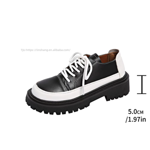 Color Block Autumn British Style Thick Heel Low Ankle Flats New Arrival Plus Size <b>Tie</b> <b>Back</b> Retro Small Leather Shoes - Product Image 6