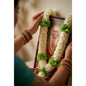 Artificial <b>White</b> Green Flower <b>Hanging</b> Garland Decorative Floral Mala for Wedding Decoration Temple Pooja Festival Home - Product Image 4