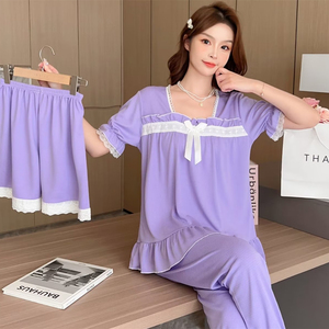 Tute da notte da donna Set 3 pezzi in poliestere da fornitori pigiama pigiama pigiama Set pigiami a manica corta in maglia pigiama da donna - Product Image 4