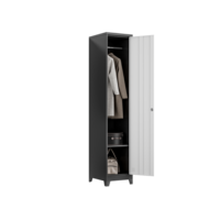 Casier à une porte en métal noir et blanc contrastant, armoire de rangement moderne pour bureau, école, salle de sport et vestiaires du personnel