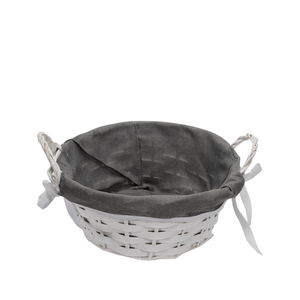 <b>Round</b> White <b>Wicker</b> <b>Basket</b> 23 Cm Diameter With Fabric Lining Storage <b>Basket</b> - Product Image 1