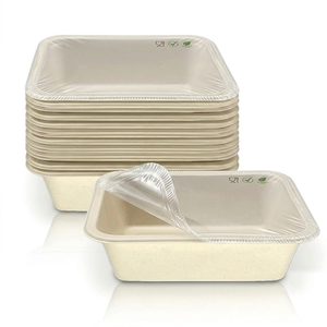 Scatola naturale biodegradabile monouso Fast Food piccolo imballaggio in carta in fibra vassoio bagassa con rivestimento CPET - Product Image 1