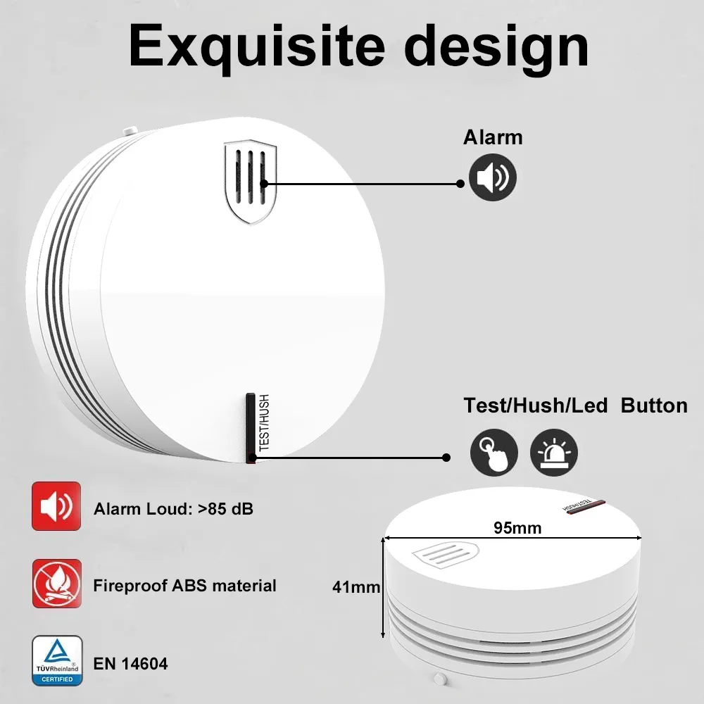 Fctroy TUV EN14604 Approved Lithium Battery Photoelectric Sensor Standalone Smoke Detector